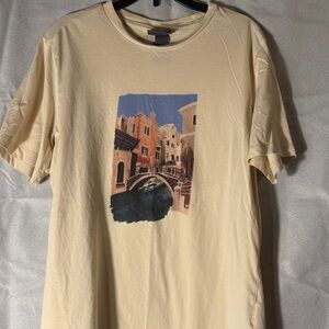 Beige Graphic Tee with Scenic Print
